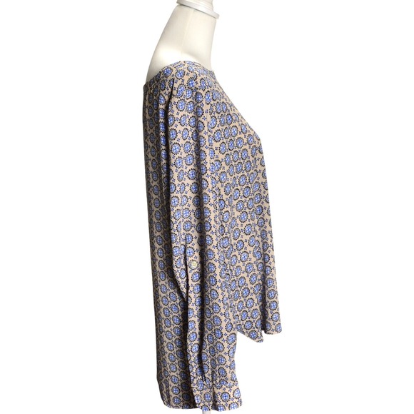 LOFT Geometric Print Long Sleeve Blouse Relaxed Fit Retro Minimal Large Artful - Picture 3 of 6